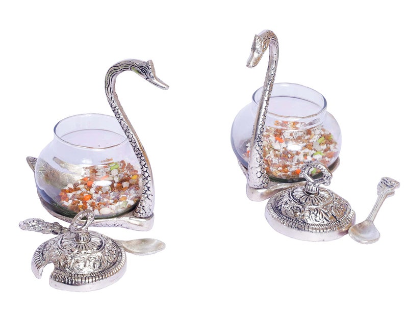 KridayKraft Metal Kissing Swan (Duck) Glass Bowl with Spoon for Saunf Supari Tray, Dry Fruit and Candy,Mukhwas Traditional Serving Bowl Set,Pack of 2 Pieces,Animal Showpiece Figurine & Gifting idol... - Image 5