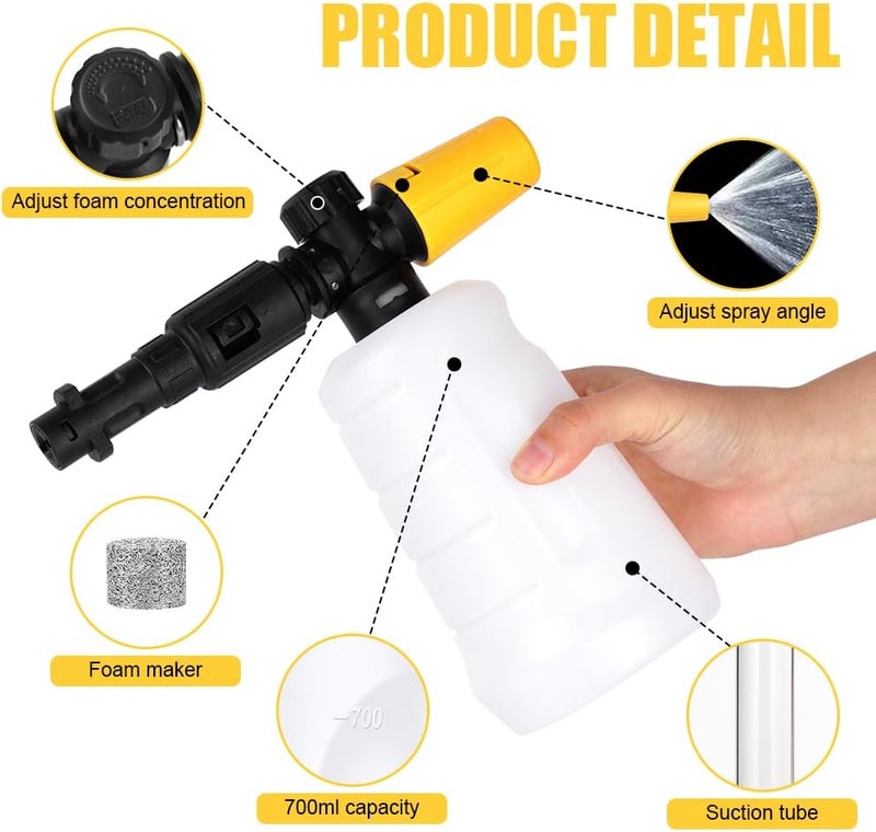 HOTUT Snow Foam Lance,700ml Pressure Washer Foam Cannon with Adjustable Nozzle,Power Thick Soap Dispensal,High Car Wash Gun,for Karcher K2 K3 K4 K5 K6 K7 Pressure Washer Hardness boosted processed substance - Image 3