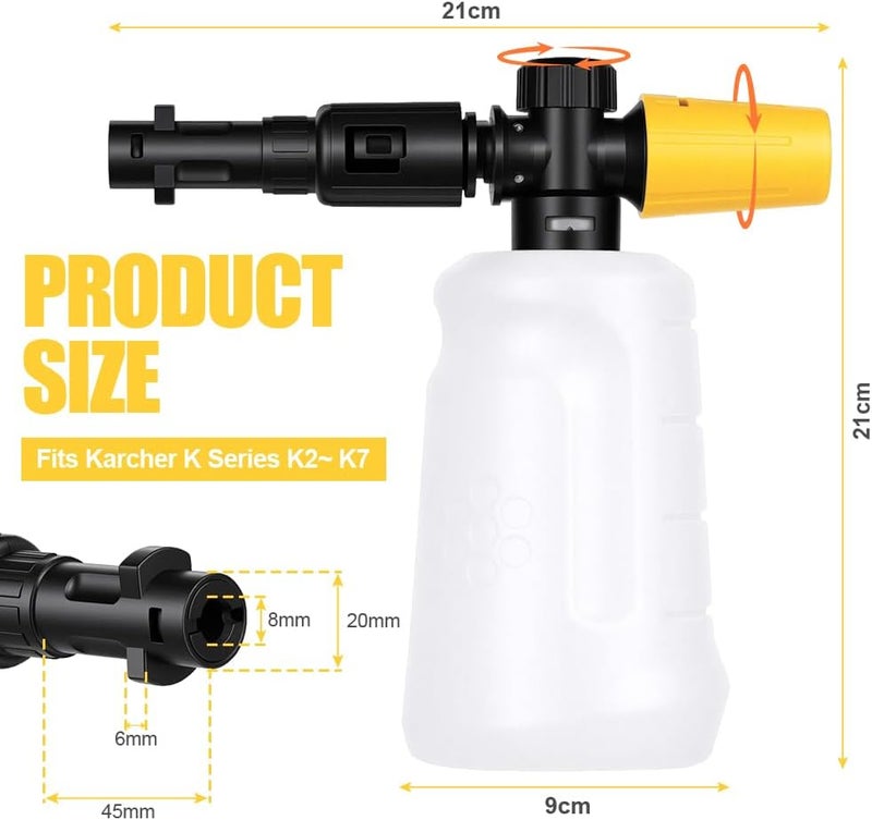 HOTUT Snow Foam Lance,700ml Pressure Washer Foam Cannon with Adjustable Nozzle,Power Thick Soap Dispensal,High Car Wash Gun,for Karcher K2 K3 K4 K5 K6 K7 Pressure Washer Hardness boosted processed substance - Image 2