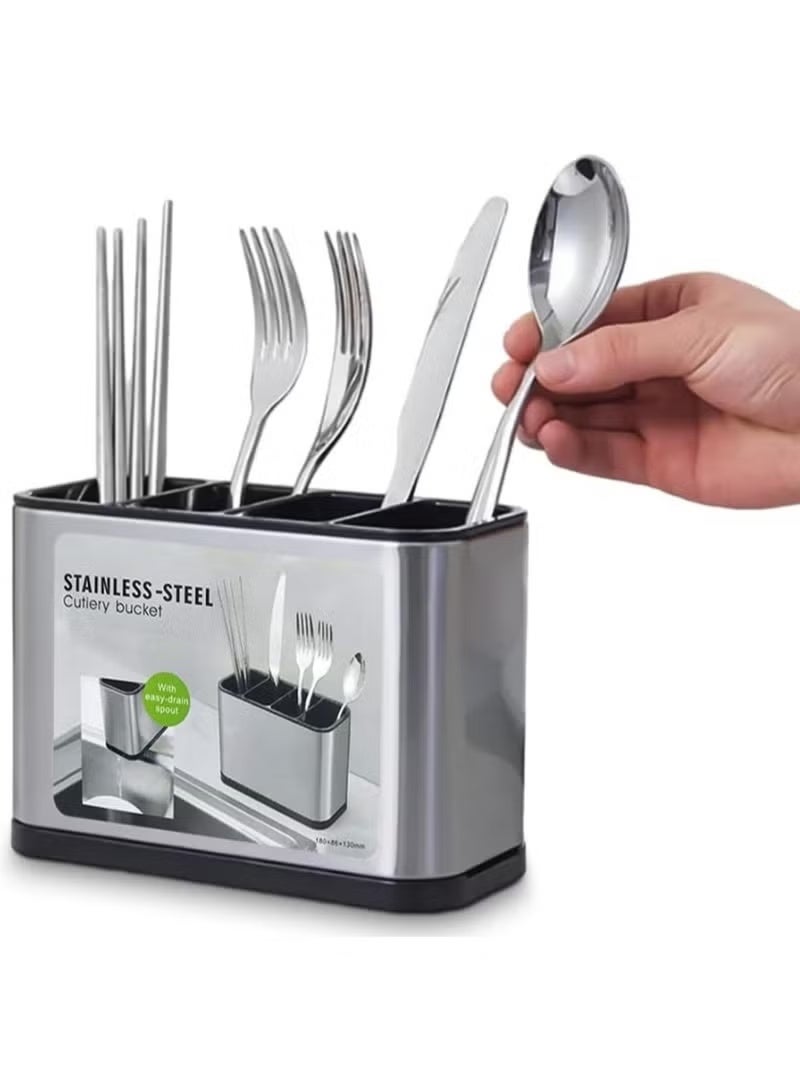 Kitchen Spoon and Fork Organizer and Strainer,Stainless Steel - Image 1