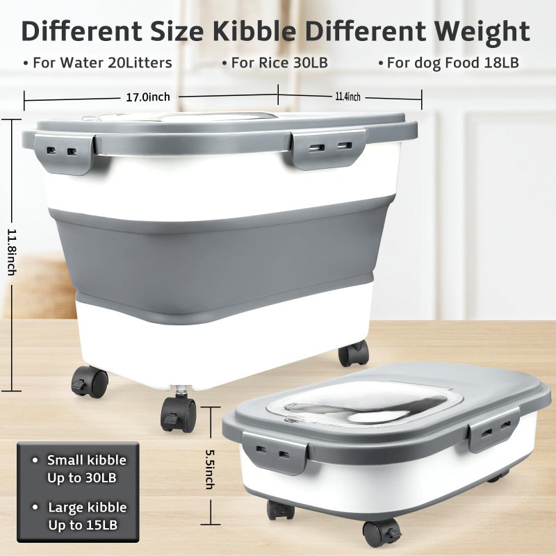 Komzon Rice Storage Containers, Collapsible 20 to 30Lbs Food Storage Bin Dispenser with Rolling Wheel and Clear Airtight Lid, BPA Free Flour, Sugar, Cereal and Dog Cat Pet food Containers - Image 2