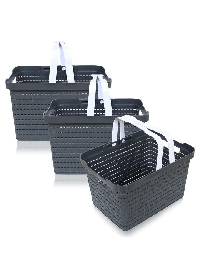 كوبير إندستريز سلة Kuber Industries | سلة تخزين بلاستيكية للفواكه | سلة تخزين للنزهات | سلة تخزين للمطبخ | سلة تخزين القرطاسية | FLORA-222 | عبوة من 3 قطع | رمادي - Image 1