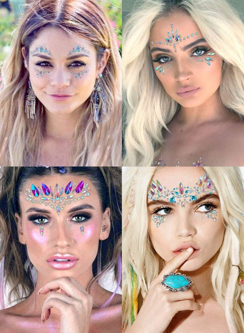 سيوسي 8 مجموعات من ملصقات مجوهرات الوجه حورية البحر على أحجار الراين الكريستالية ملصقات أحجار الوجه الدموع الأحجار الكريمة للوجه ملصقات وشم مؤقتة ملابس احتفالية - Image 2