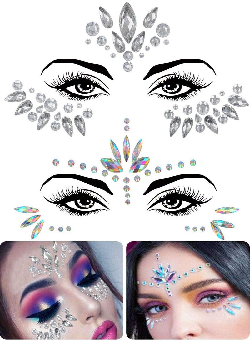 سيوسي 8 مجموعات من ملصقات مجوهرات الوجه حورية البحر على أحجار الراين الكريستالية ملصقات أحجار الوجه الدموع الأحجار الكريمة للوجه ملصقات وشم مؤقتة ملابس احتفالية - Image 4
