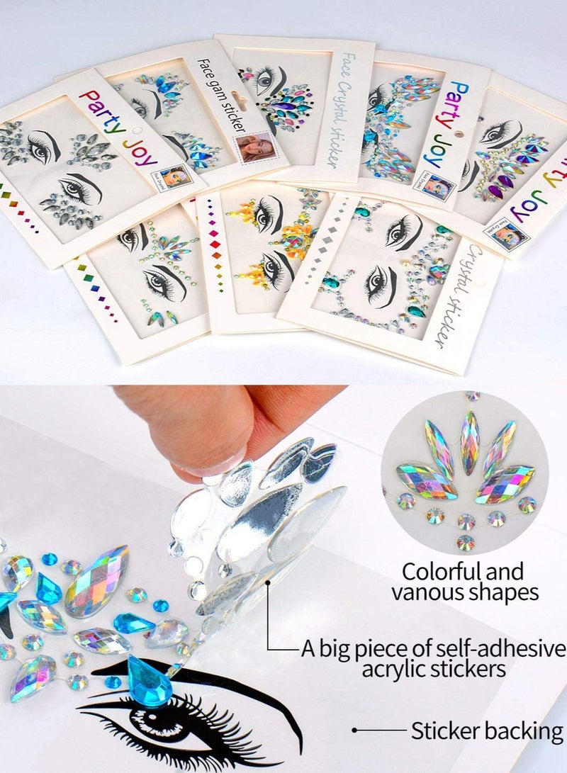 سيوسي 8 مجموعات من ملصقات مجوهرات الوجه حورية البحر على أحجار الراين الكريستالية ملصقات أحجار الوجه الدموع الأحجار الكريمة للوجه ملصقات وشم مؤقتة ملابس احتفالية - Image 5