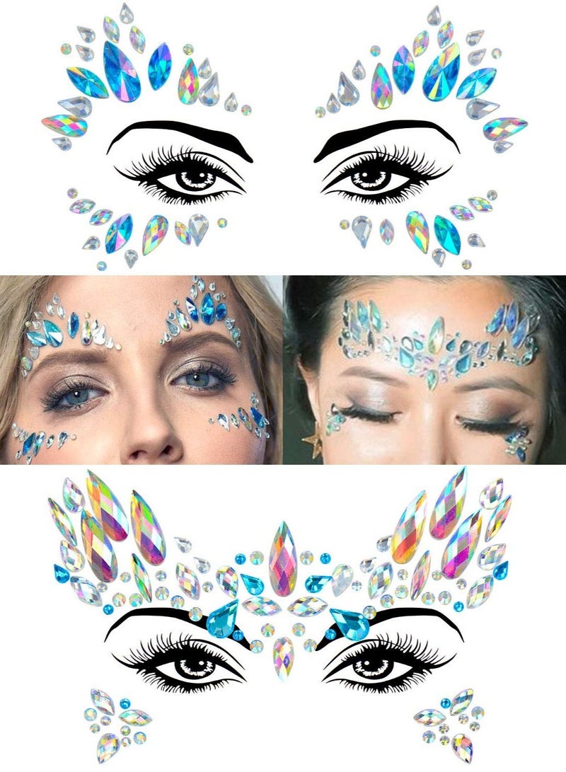 سيوسي 8 مجموعات من ملصقات مجوهرات الوجه حورية البحر على أحجار الراين الكريستالية ملصقات أحجار الوجه الدموع الأحجار الكريمة للوجه ملصقات وشم مؤقتة ملابس احتفالية - Image 3