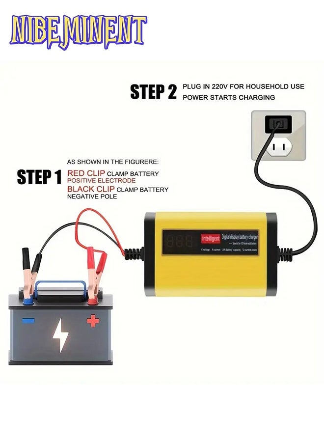 NIBEMINENT 1pcs Smart 12V 2A Car Battery Charger, 3-stage fully automatic charging, LCD display, durable ABS flame retardant housing, 110V/220V power supply with UK plug, for lead-acid AGM GEL batteries, battery not included  - Image 5