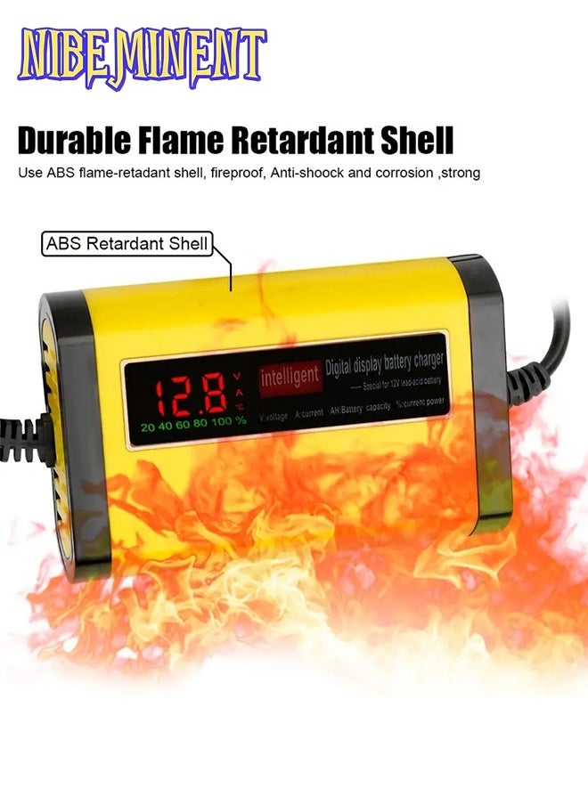 NIBEMINENT 1pcs Smart 12V 2A Car Battery Charger, 3-stage fully automatic charging, LCD display, durable ABS flame retardant housing, 110V/220V power supply with UK plug, for lead-acid AGM GEL batteries, battery not included  - Image 2