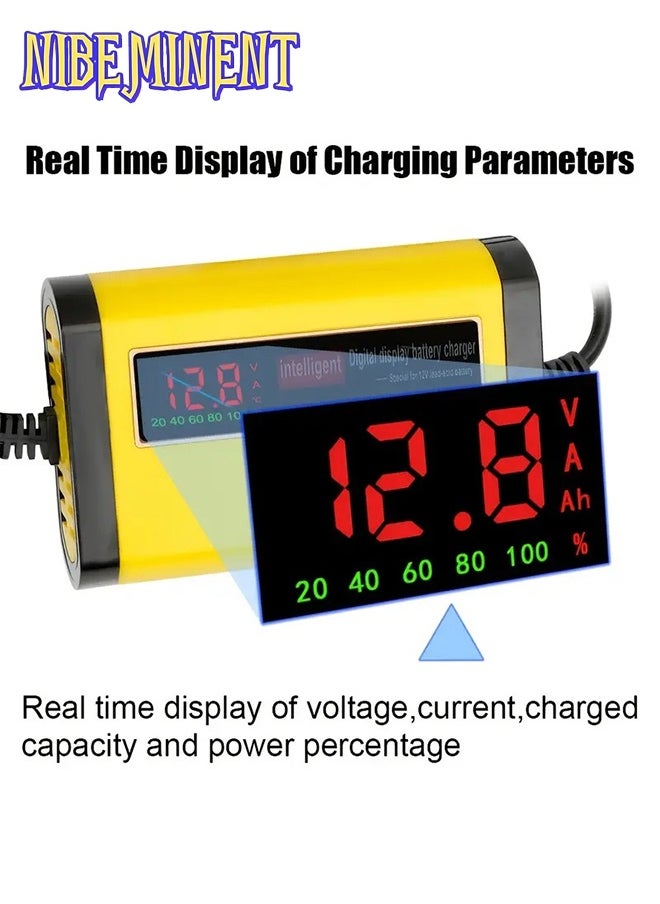 NIBEMINENT 1pcs Smart 12V 2A Car Battery Charger, 3-stage fully automatic charging, LCD display, durable ABS flame retardant housing, 110V/220V power supply with UK plug, for lead-acid AGM GEL batteries, battery not included  - Image 4