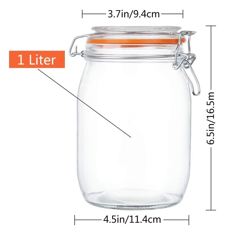 Encheng 32 oz Wide Mouth Mason Jars With Airtight Hinged Lids, Leak Proof Rubber Gasket - 1000ml Glass Storage Containers, Set of 4 - Image 2
