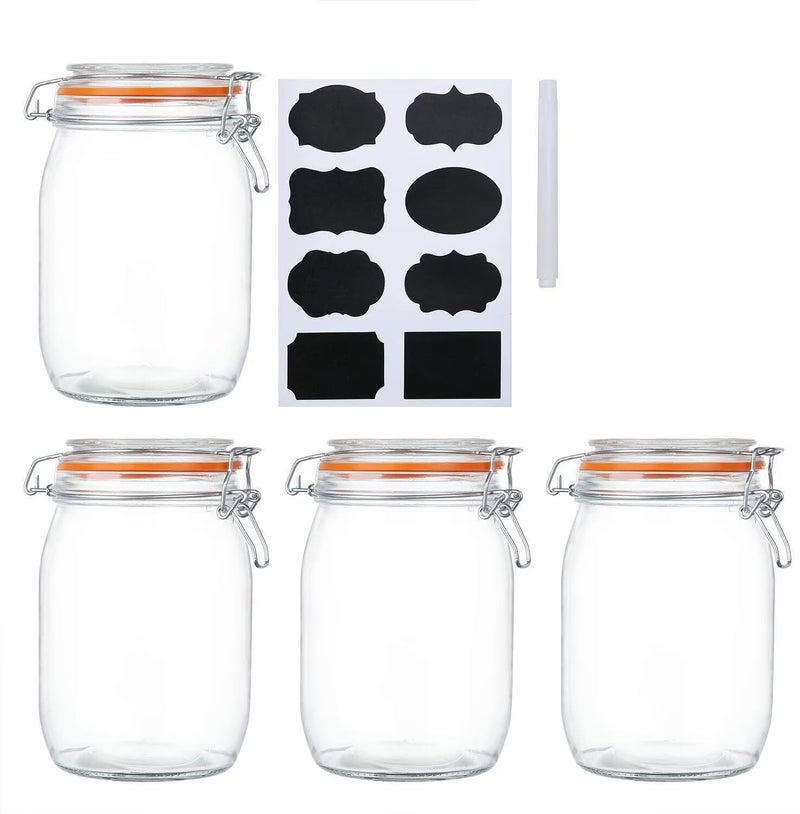 Encheng 32 oz Wide Mouth Mason Jars With Airtight Hinged Lids, Leak Proof Rubber Gasket - 1000ml Glass Storage Containers, Set of 4 - Image 1
