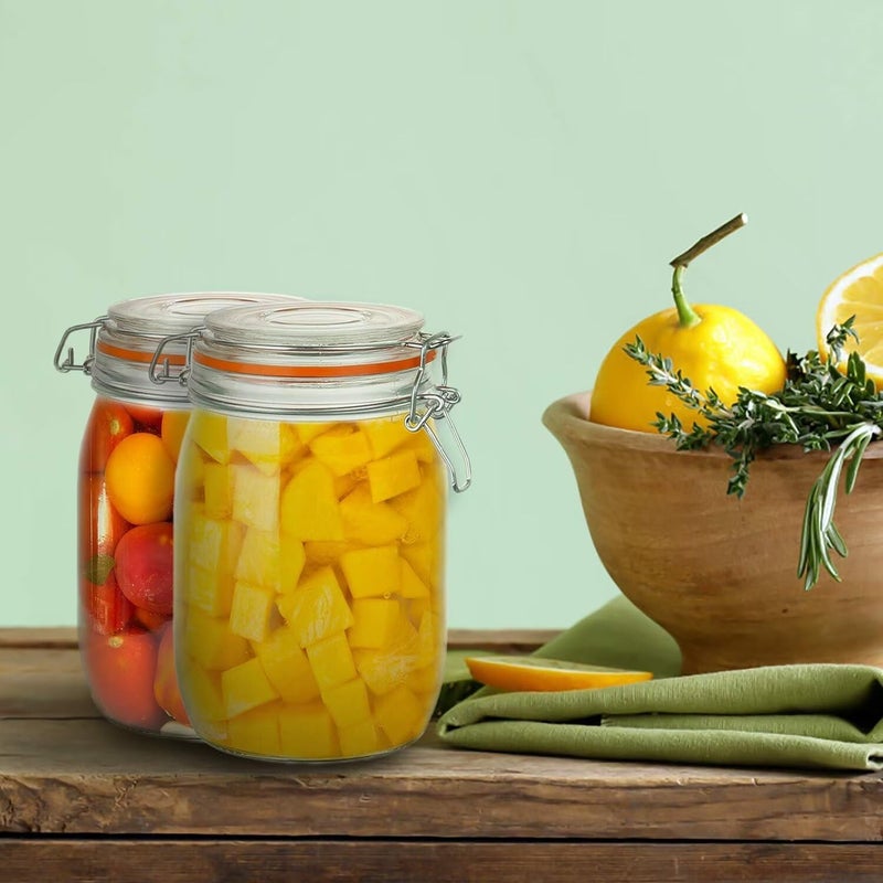 Encheng 32 oz Wide Mouth Mason Jars With Airtight Hinged Lids, Leak Proof Rubber Gasket - 1000ml Glass Storage Containers, Set of 4 - Image 4