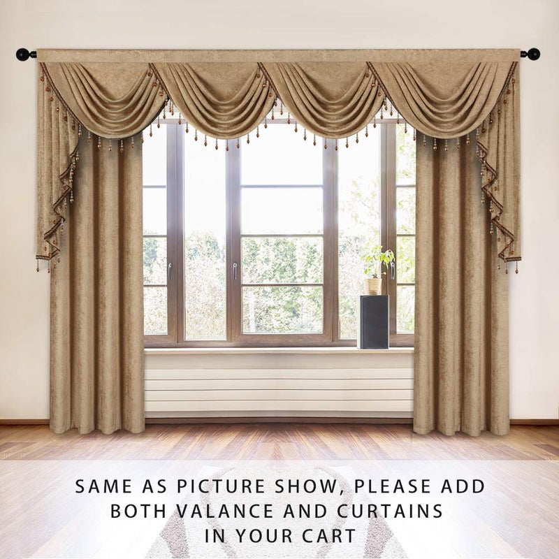 ELKCA ELKCA Double-Sided Chenille Valance for Living Room Coffee Curtains Valance with Beads for Bedroom Rod Pocket (W118Inch 1 Panel)  - Image 2