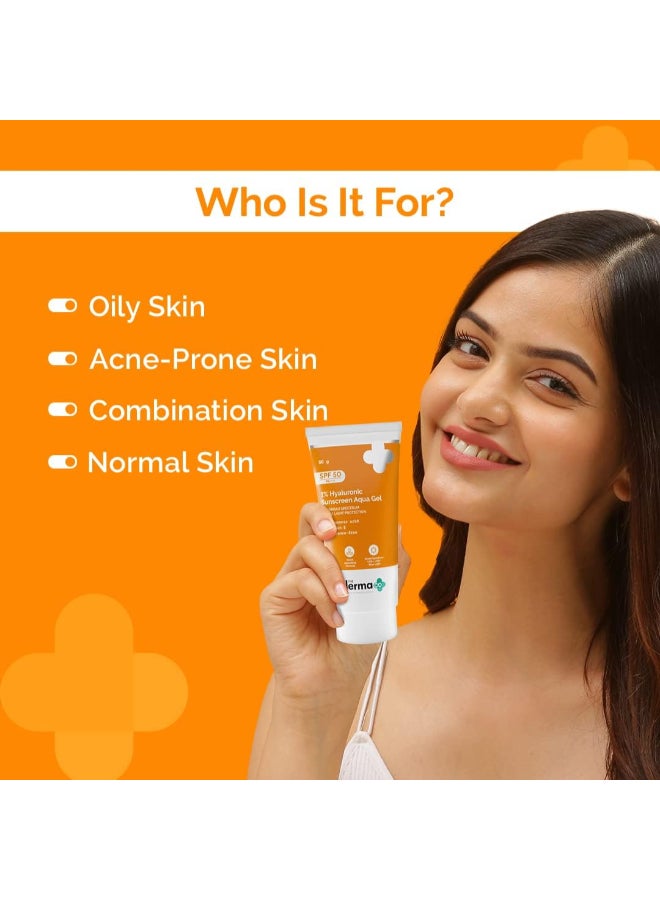 THE derma Co 1% Hyaluronic Sunscreen SPF 50 Aqua Gel, PA++++, Lightweight, No white-cast for Broad Spectrum And Blue Light Protection for Oily, Dry, Acne-prone Skin - 80g  - Image 2