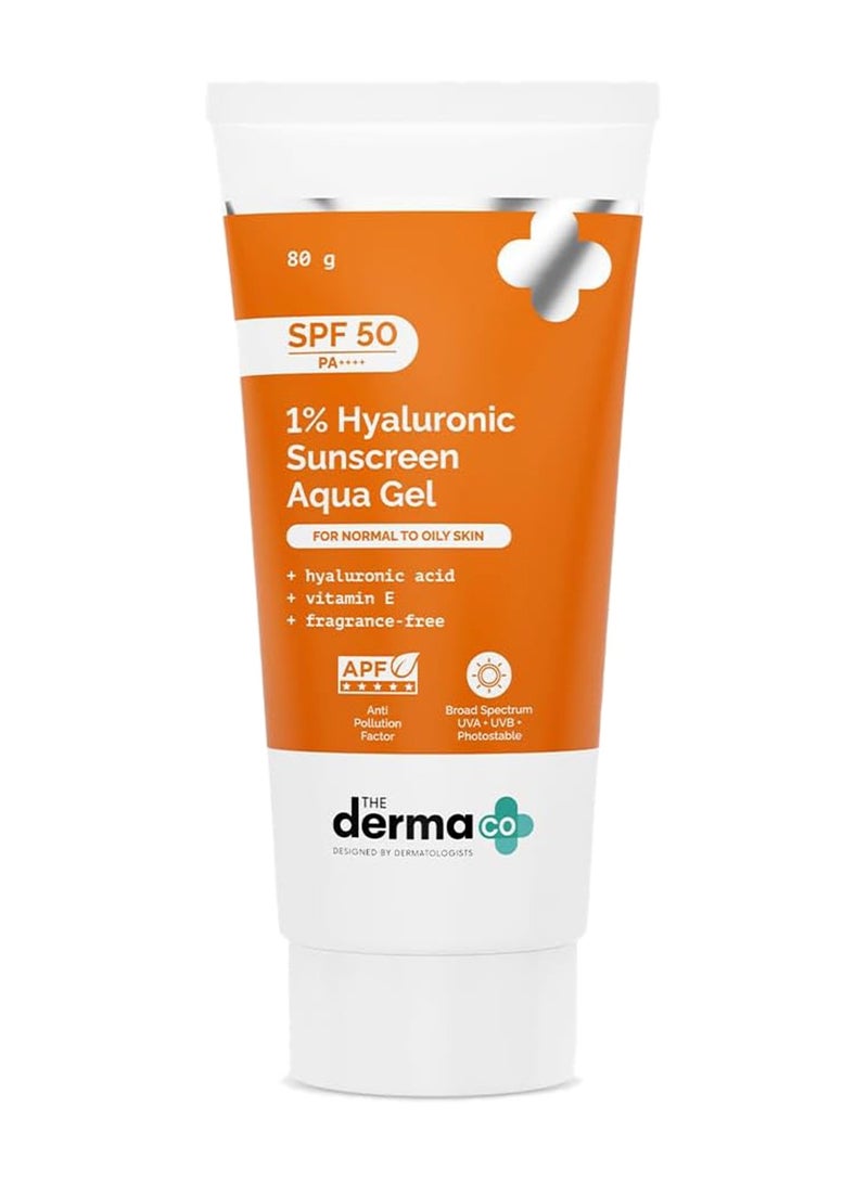THE derma Co جل واقي شمس هيدروكسي 1% SPF 50، PA++++، خفيف الوزن، بدون أثر أبيض للحماية من الأشعة فوق البنفسجية والأشعة الزرقاء للبشرة الدهنية، الجافة، المعرضة لحب الشباب - 80 جرام - Image 1