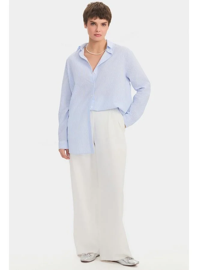 JUNE June Women Oversize/Loose Fit 100% Cotton Blue Striped Shirt Blue
