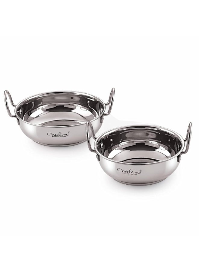 Neelam Stainless Steel, 22 Gauge Induction Bottom Kadai Set of 2, Size 22cm (2.0 Ltr), &, 27 cm (3.6 Ltr), Ideal for Frying, Sautéing, and Cooking Various Dishes, Easy to Clean, Perfect for Daily Use. - Image 1