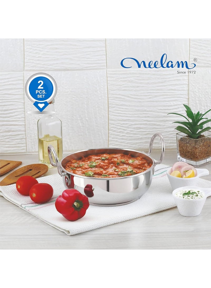 Neelam Stainless Steel, 22 Gauge Induction Bottom Kadai Set of 2, Size 22cm (2.0 Ltr), &, 27 cm (3.6 Ltr), Ideal for Frying, Sautéing, and Cooking Various Dishes, Easy to Clean, Perfect for Daily Use. - Image 4