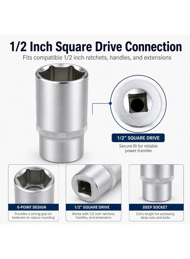 22mm Deep Socket Wrench, 1/2 Inch Drive, 6 Point Chrome Vanadium Steel Socket for Ratchet, Breaker Bar, Automotive Repair and Workshop Use - Image 4