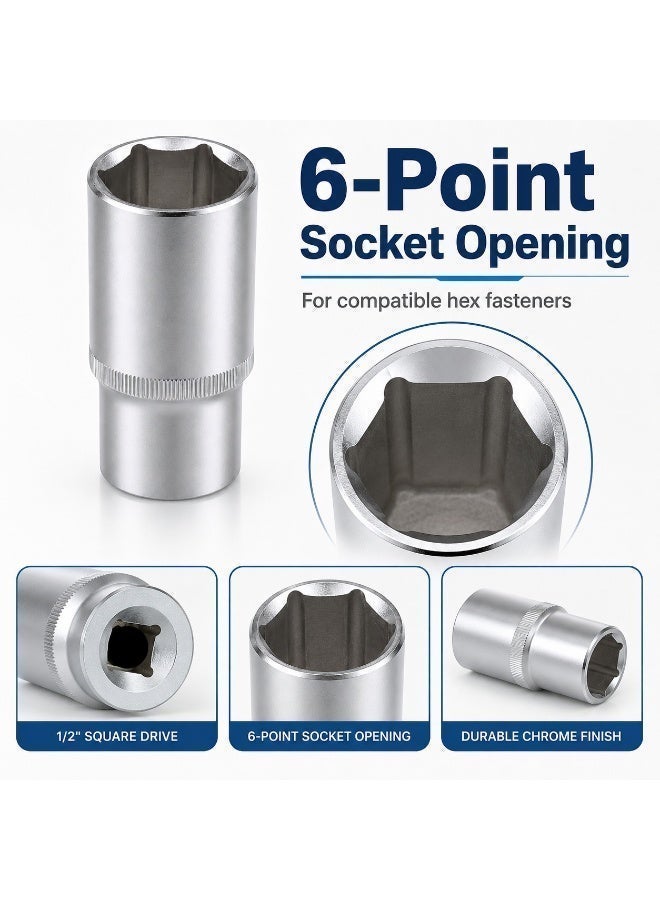 22mm Deep Socket Wrench, 1/2 Inch Drive, 6 Point Chrome Vanadium Steel Socket for Ratchet, Breaker Bar, Automotive Repair and Workshop Use - Image 5