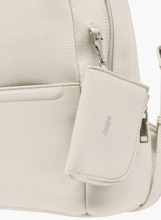 ميسي Women Textured Backpack with Adjustable Straps and Detachable Pouch
