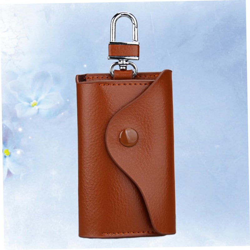 Coffee Leather Car Key Holder Pouch Hanging Waist Bag 11cm x 7cm x 1.5cm - Image 3
