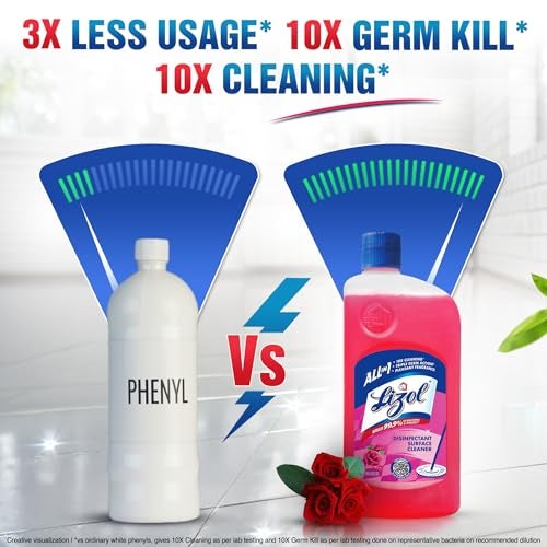 Lizol Disinfectant Surface & Floor Cleaner Liquid, Floral - 1 Litre | Suitable for All Floor Cleaner Mops | Kills 99.9% Germs| India's #1 Floor Cleaner - Image 3