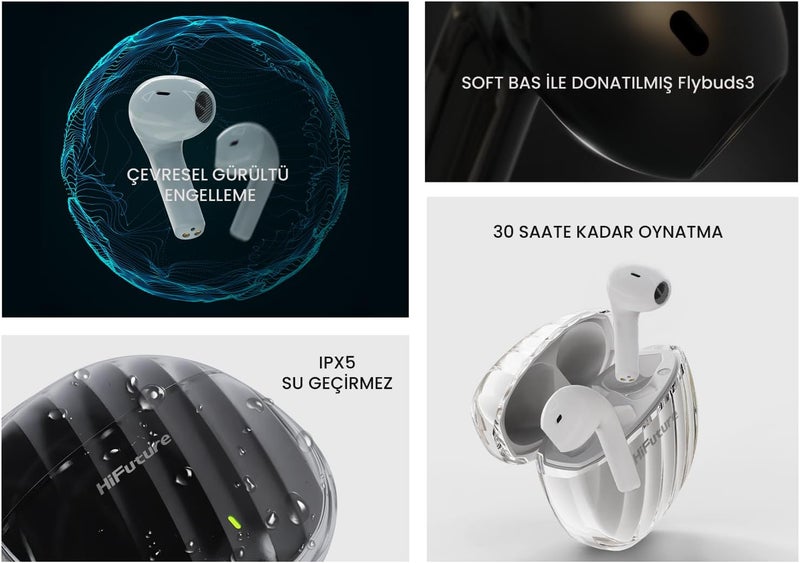 HiFuture FlyBuds3 TWS Earbuds - Bluetooth 5.3, IPX5 Splashproof, 30 Hours Playtime, Powerful Bass - Black - Image 5