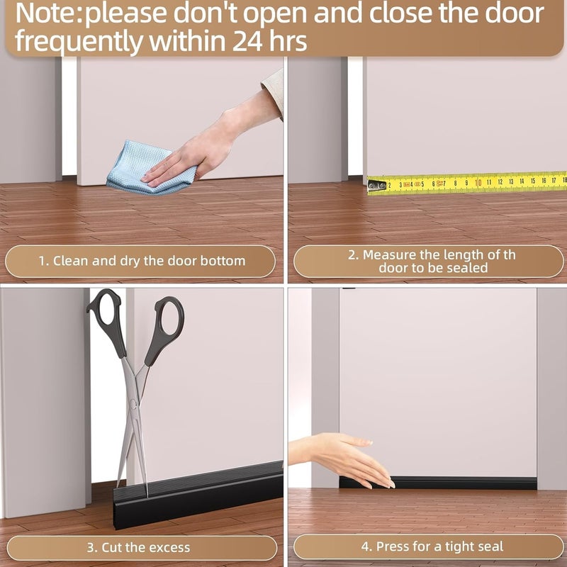 Door Draft Stopper,Under Door Draft Blocker for Exterior & Interior Doors,Door Sweep for Bottom of Door Dust and Noise Insulation,Weather Stripping Door Seal,Black 2" W x 39" L - Image 4