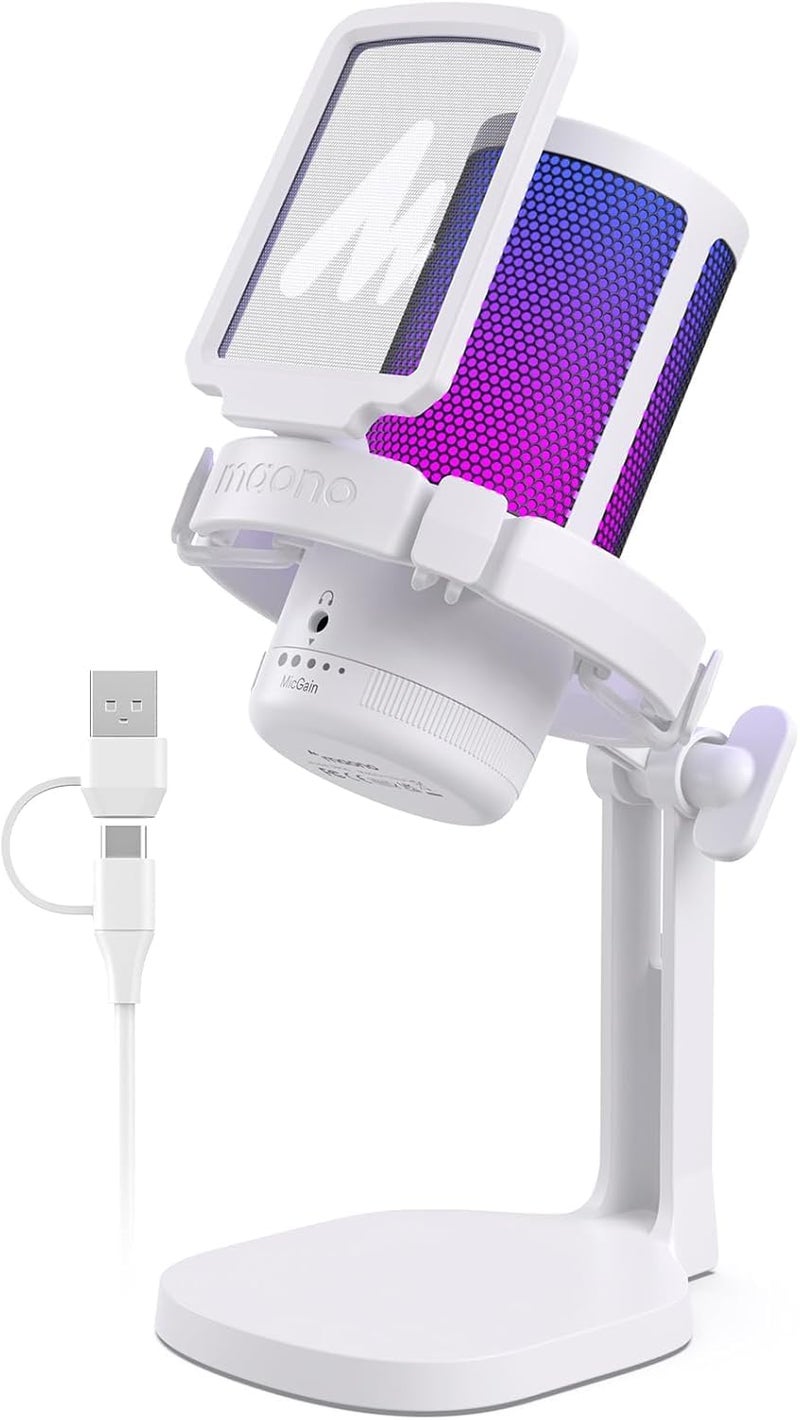 MAONO Gaming Microphone for PC with Noise Cancellation, USB Condenser Mic for Computer, Mac, Laptop, PS5, Streaming, Podcast, Twitch, YouTube, Discord, GamerWave DGM20 White - Image 1
