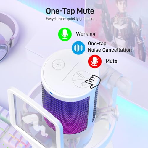 MAONO Gaming Microphone for PC with Noise Cancellation, USB Condenser Mic for Computer, Mac, Laptop, PS5, Streaming, Podcast, Twitch, YouTube, Discord, GamerWave DGM20 White - Image 4
