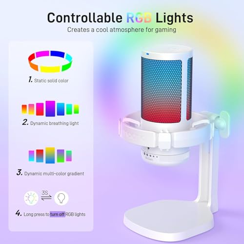 MAONO Gaming Microphone for PC with Noise Cancellation, USB Condenser Mic for Computer, Mac, Laptop, PS5, Streaming, Podcast, Twitch, YouTube, Discord, GamerWave DGM20 White - Image 3