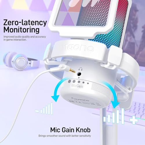 MAONO Gaming Microphone for PC with Noise Cancellation, USB Condenser Mic for Computer, Mac, Laptop, PS5, Streaming, Podcast, Twitch, YouTube, Discord, GamerWave DGM20 White - Image 5