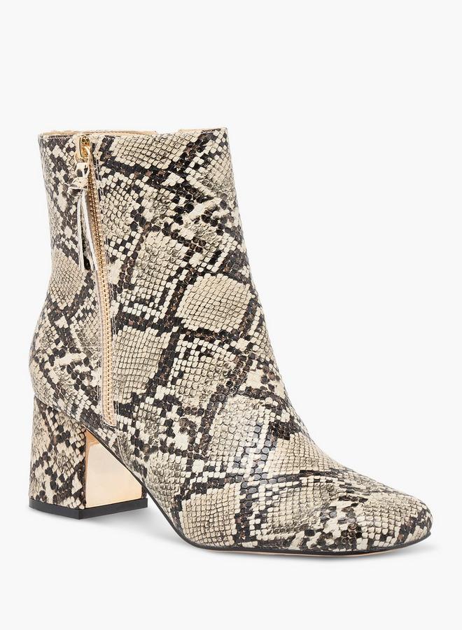 Flora Bella By Shoexpress Women Animal Print Ankle Boots with Block Heels - Image 1