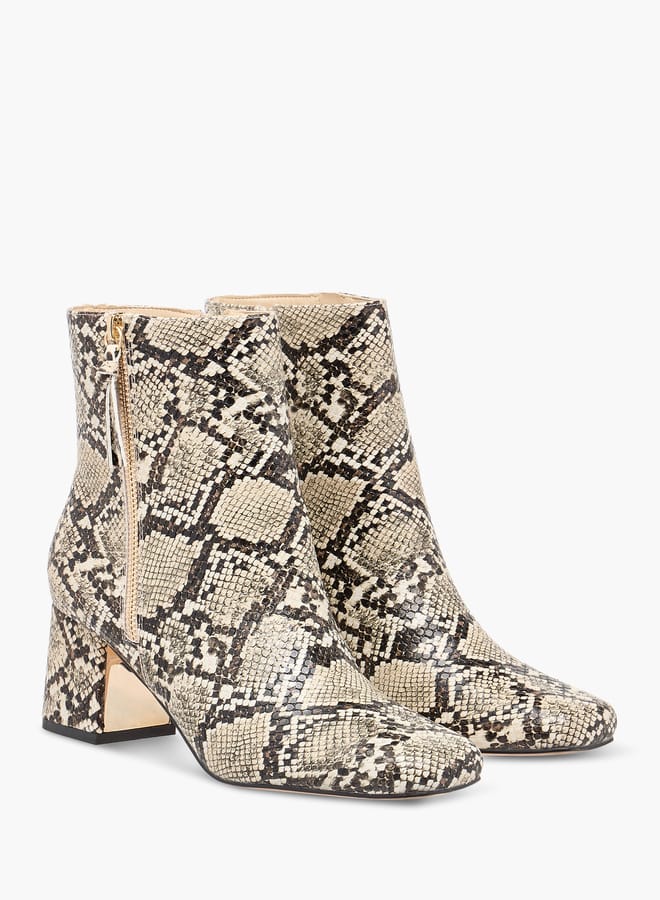 Flora Bella By Shoexpress Women Animal Print Ankle Boots with Block Heels  - Image 1