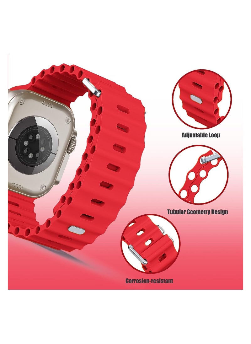 Color Fans - Apple Watch Ultra Ocean Band 49mm 45mm 44mm 42mm for Men Women, Soft Silicone Sport Band Replacement Strap for Apple Watch Ultra iWatch Series 8 7 SE 6 5 4 3 2 1 Red - Image 1