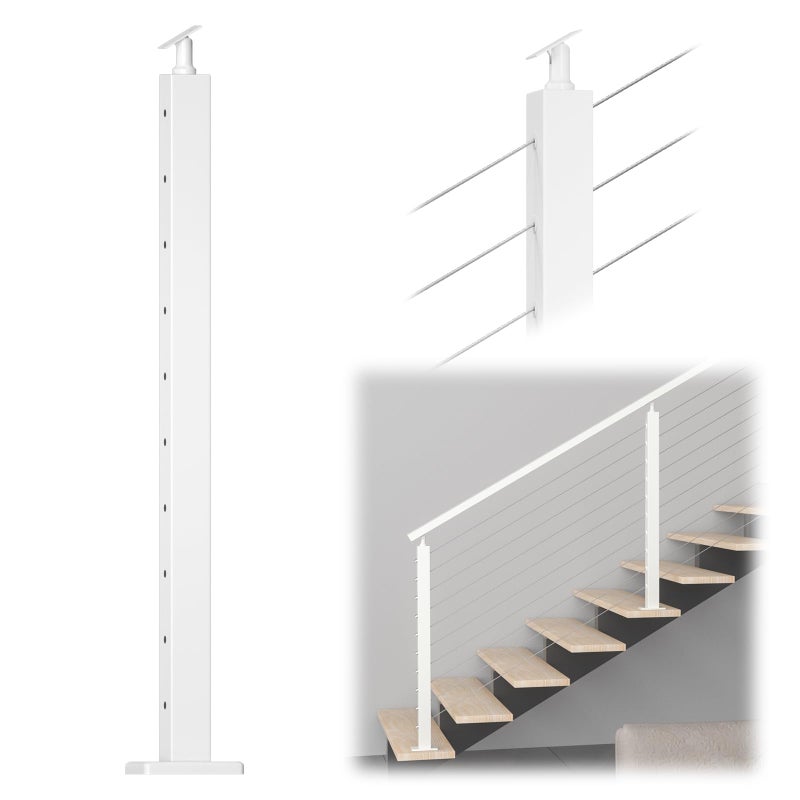 Muzata Stair Cable Railing Post 36 Inch for 2535 Degrees Stair 36x2x2 Surface Mount White T304 Stainless Steel Cable Railing System Kit Indoor Outdoor with Paper User Guide PS01 WA4S