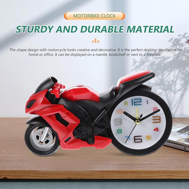 Motorcycle Clock Ornament Lifelike Red Motorbike Table Clock Decorative Figurine Gift for Birthday Home Office Décor - Image 4