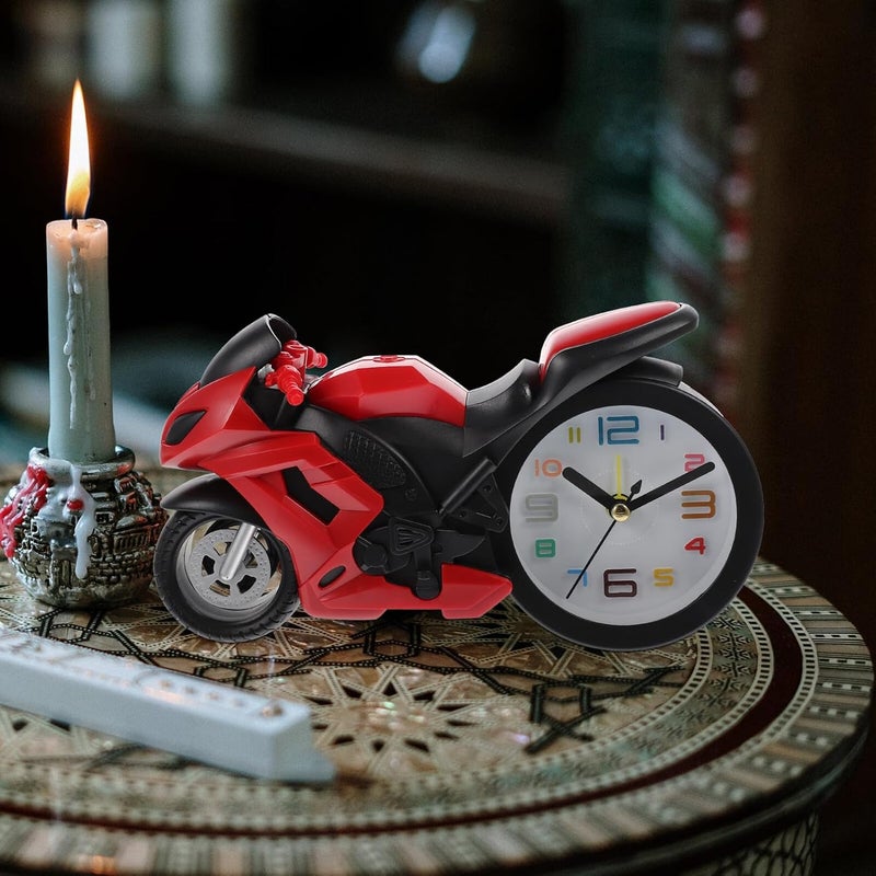 Motorcycle Clock Ornament Lifelike Red Motorbike Table Clock Decorative Figurine Gift for Birthday Home Office Décor - Image 5
