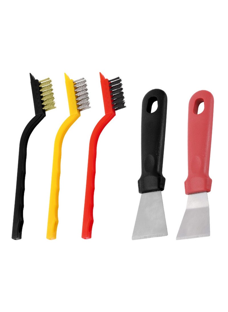 5-piece oven cleaning brush set - stainless steel traceless scraper+long handled copper wire brush | multifunctional kitchen cleaning tool | suitable for cleaning oil stains on ovens/induction cookers/stoves  - Image 1