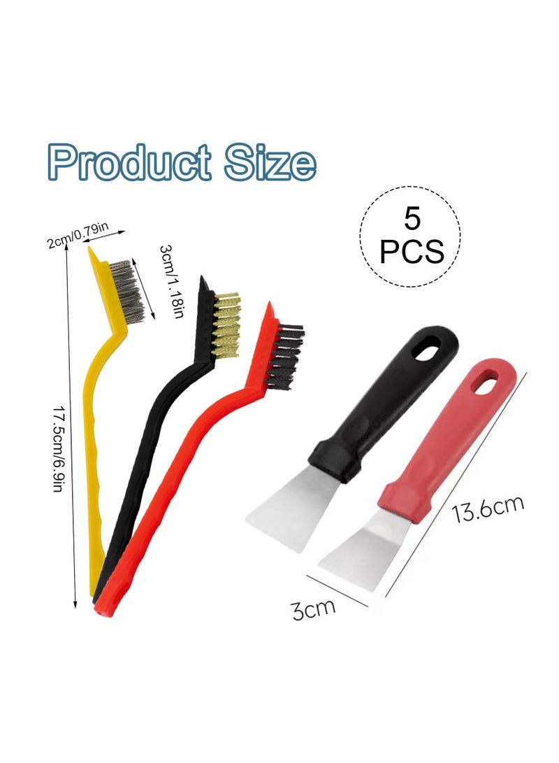 5-piece oven cleaning brush set - stainless steel traceless scraper+long handled copper wire brush | multifunctional kitchen cleaning tool | suitable for cleaning oil stains on ovens/induction cookers/stoves  - Image 2