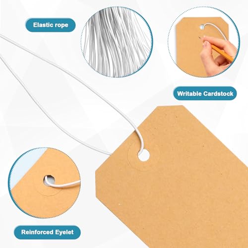 koorito 100 Pack Manila Shipping Tags with Elastic String Blank Labeling Tags with Strings Attached, 4 3/4" x 2 3/8" - Image 3