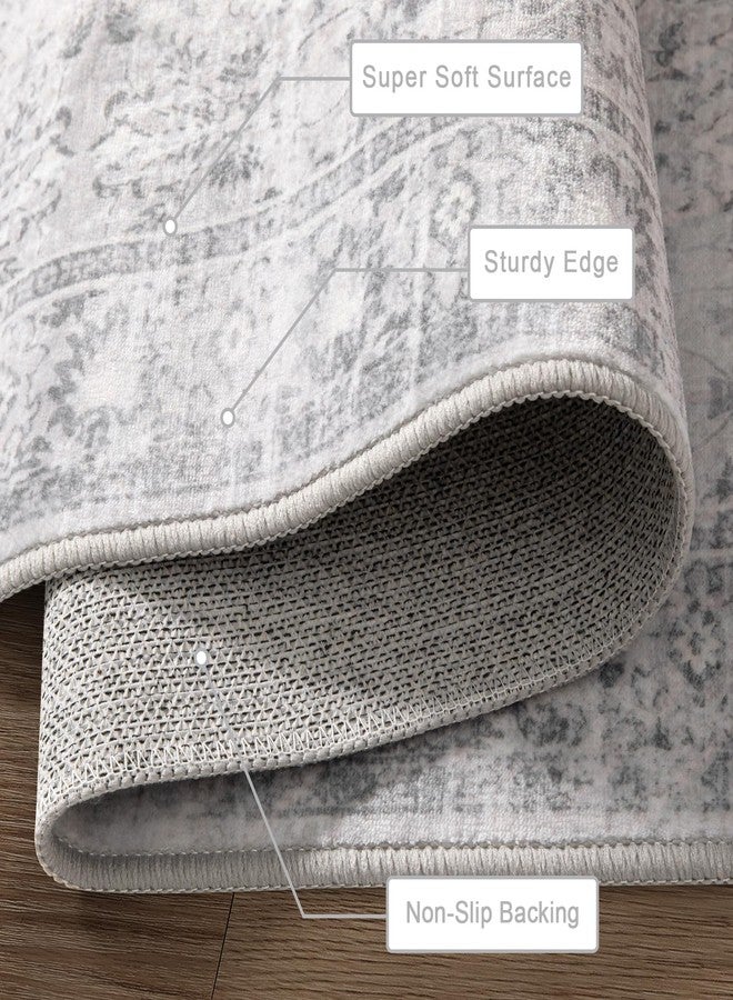 لايف بوكس سجادة لايف بوكس قابلة للغسل، مقاس 5x7، سجادة كبيرة بنمط بوهيمي لغرفة المعيشة، سجاد رمادي عتيق لغرفة النوم، سجادة خفيفة الوزن بنمط ريترو، سجاد مزخرف بنقوش زهور لغرفة الأطفال، منطقة ذات حركة مرور عالية - Image 2