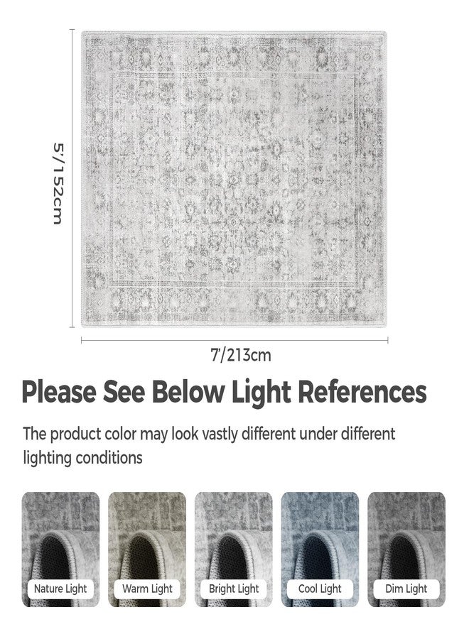 لايف بوكس سجادة لايف بوكس قابلة للغسل، مقاس 5x7، سجادة كبيرة بنمط بوهيمي لغرفة المعيشة، سجاد رمادي عتيق لغرفة النوم، سجادة خفيفة الوزن بنمط ريترو، سجاد مزخرف بنقوش زهور لغرفة الأطفال، منطقة ذات حركة مرور عالية - Image 3