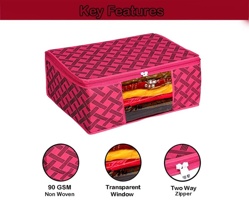 Perpetual Saree Organizer For Wardrobe - Foldable Saree Covers With Zip, Multipurpose Storage Bag For Suit, Lehanga, Dress Packing With Transparent Window Pack of 3 (RDkc) - Image 3