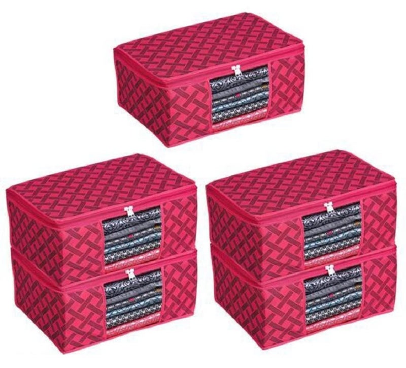 Perpetual Saree Organizer For Wardrobe - Foldable Saree Covers With Zip, Multipurpose Storage Bag For Suit, Lehanga, Dress Packing With Transparent Window Pack of 3 (RDkc) - Image 1