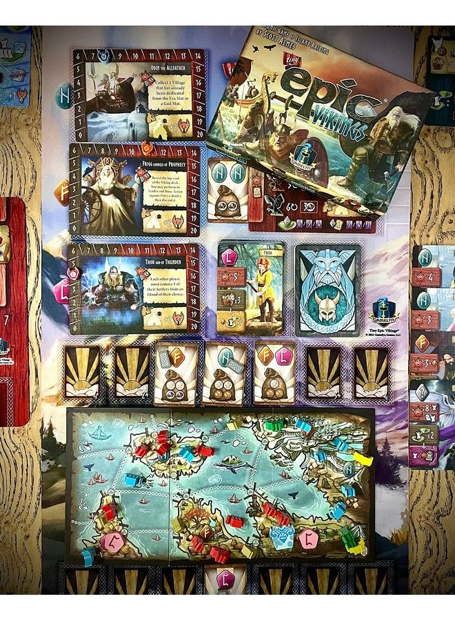 Gamelyn Games لعبة Gamelyn Tiny Epic Vikings سريعة اللعب 14 لاعبًا أول ألعاب حربية إستراتيجية ثلاثية الطي للبالغين مكونات خشبية مع قوارب المستوطنين والمعابد ؛ اجمع حجر الرونية لتحقيق النصر - Image 5