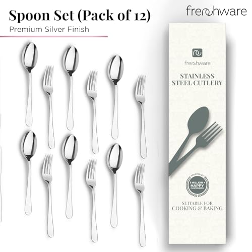 Frenchware Cutlery (Set of 12, Stainless Steel Spoons - 6 and Forks - 6), 100% Food Grade, Non Toxic, Anti-Rust, Dishwasher Safe, Perfect Gifting Set for All Occasions - Image 2