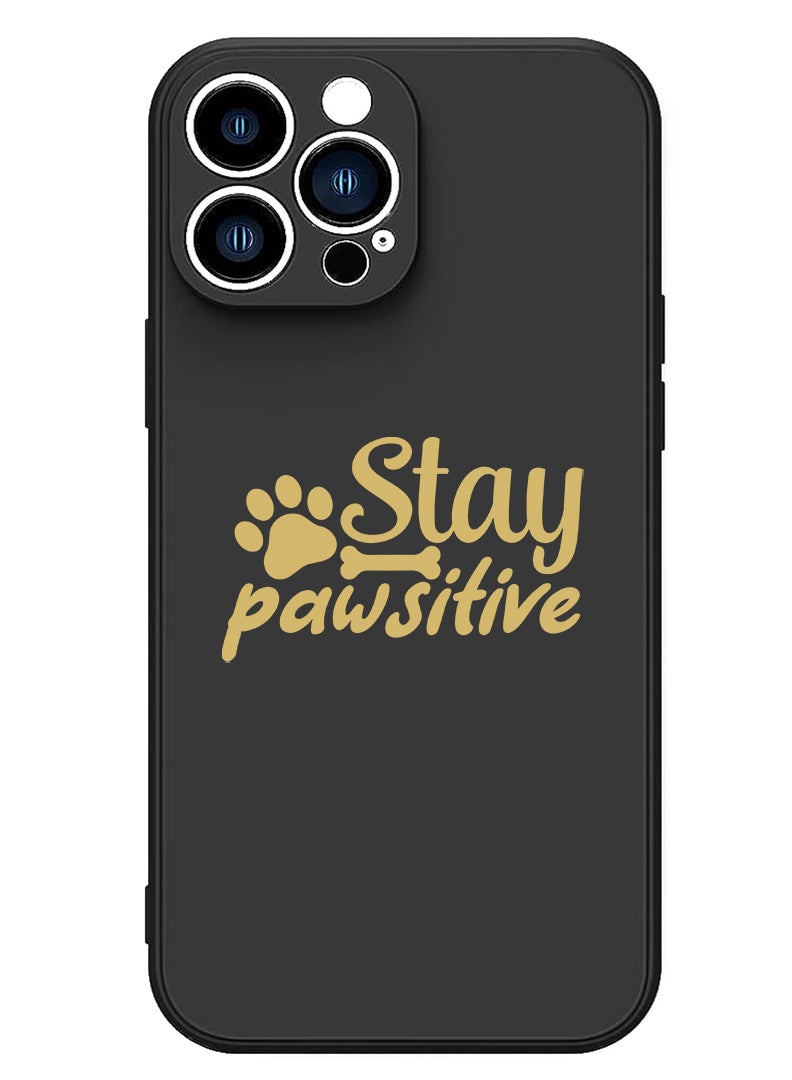 Theodor Protective Slim Fit Case Liquid Silicone Cover with Full Body Protection Anti-Scratch Shockproof Case For iPhone 14 Pro Black  - Stay positive make it happen - Image 1