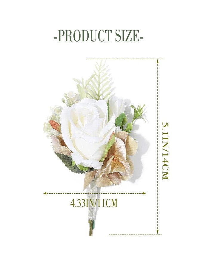 Latious Wedding Flower Boutonniere White Groom Rose Buttonholes Men's Boutineer Party Suit Decoration Prom Anniversary Accessories for Groomsmans and Man (White) - Image 5
